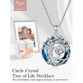 TOUPOP Tree of life April Birthstone Necklace for Women Sterling Silver Simulated Diamond Pendant Necklace Celtic Tree Crystal Jewelry Birthday Mothers Day Gifts for Her Her