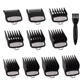10PCS Clipper Guards, Professional Hair Cutting Guides Compatible with Wahl Clipper, Clipper Guards with Metal Clip-from 1/16 Inch to 1 Inch(1.5-25MM) Detail Cleaning Brush(Black)