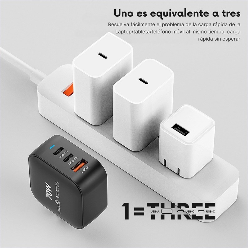 MR. GADGETS Adaptador de Corriente PD 70W, Carga Ultra Rápida,