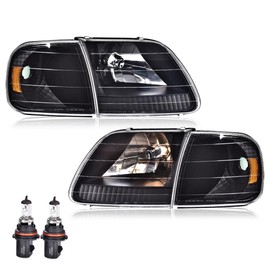 GRAND ORANGE Headlights, Compatible with 1997 1998 1999 2000 2001 2002 2003 Ford F150 / 97-02 Ford Expedition Headlights Chrome Housing Headlights Clear Corner