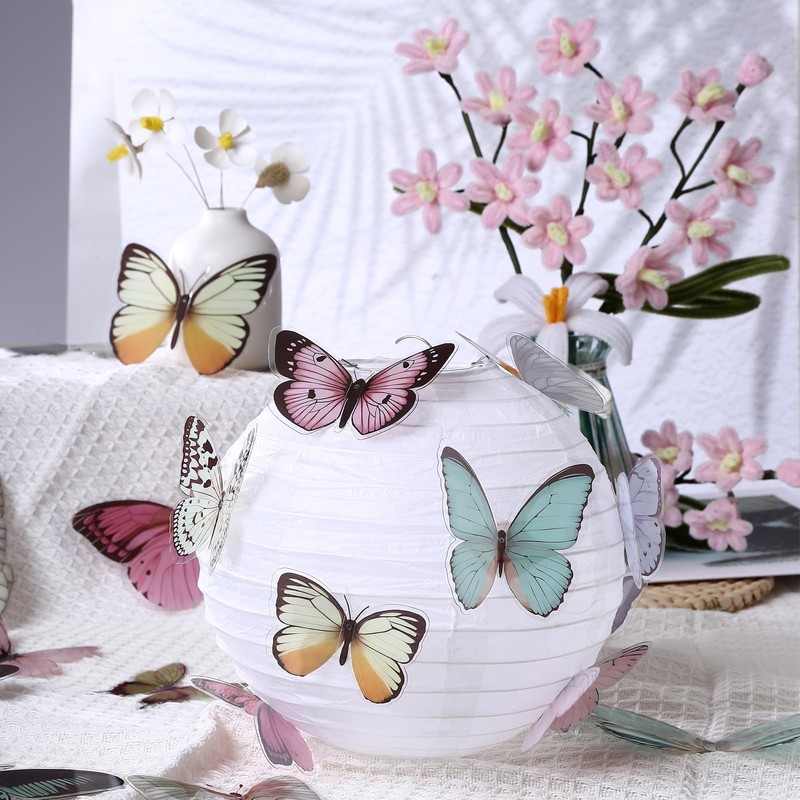 LIHAO 20 cm Paper Lantern Lampshade with Butterfly Round Lantern