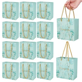 NBEADS 24 Stk. Geschenktüten mit Griffen, 7x14x15cm Kraftpapier-Taschen mit "Beautiful Day" Party Gunst Taschen Wiederverwendbare Tragetaschen für Einkaufen Hochzeit Geburtstag Party, Türkis