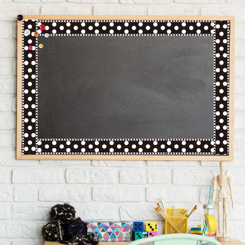 Whaline 32.8ft Dot Bulletin Board Borders Black White Dot Die-Cut