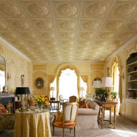 STICKGOO Drop Ceiling Tiles 24"x24", PVC Panels Plastic Ceiling Tiles Waterproof Reusable, Covers 48 Sq.Ft., Baroque Decorative Ceiling Tiles for Home & Commercial Use (Pack of 12, Champagne Gold)