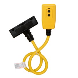 ELEGRP 15 Amp Auto Reset GFCI Extension Cord 3ft 12/3 SJTW Heavy Duty Yellow Pigtail Cable 3 Wires 3 Prongs Grounded Plug with 3 Electrical Power Outlet, Broom Tail Design,UL Listed