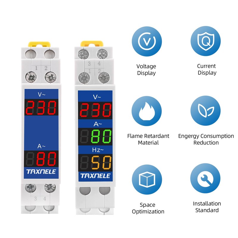 DIN Rail 18 mm Voltage Current HZ Meter AC 80-500V