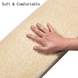 Carpet Stair Treads – Non-Slip Bullnose Carpet for Stairs – Indoor Stair Pads – Self-Adhesive & Easy Installation – Pet & Child Friendly – Skid Resistant & Washable – 14- Pack Beige 9.5" x 30"x 1.3”
