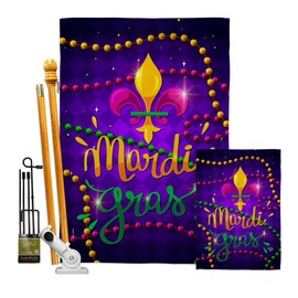 Ornament Collection Mardi Gras Beads Garden House Flags Kit Spring Carnival Festival Masquerade Celebration Season Holiday French Small Decorative Gift Yard Banner Double-Sided Made in USA 28 X 40
