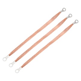 sourcing map 5Pcs Braided Ground Strap 12" x 0.4" Copper Universal Automotive Flexible Bare Flat Ground Strap Connectors with Terminal Plugs for Most Car Vehicle