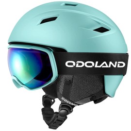 Odoland Ski Helmet and Goggles Set for Adults & Youth, Snowboard Helmet with Goggles - Shockproof Winter Sports Helmet with Protective Shell for Men, Women & Teens, Light Cyan, S
