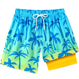 Coespewix Boys Swim Trunks with Compression Liner Anti-Chafe Boys Bathing Suits Quick Dry Boy Swim Shorts Youth Swimsuit Size 8-16