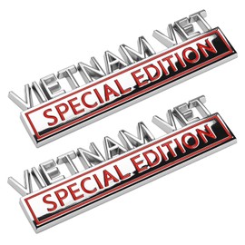 YQCQWL 2Pack Vietnam Vet Special Edition Car Emblem with 4 Adhesives, 3D Badge Decal for Trucks, Metal Stickers Replacement Fit Universal Vehicle, Veteran Gifts for Men (Silver & Red)