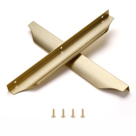 Satanga Edge Finger Pulls for Cabinet Kitchen Drawer knobs Low Profile Door Dresser Bathroom Long Cupboard Furniture Handles Aluminum 10 Pack Brushed Brass 11.81" Easy Installation