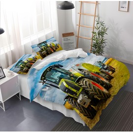 CXYXHW Tractor Bed Linen Set, 3D Print Tractor Pattern Children's Bed Linen, Microfibre Duvet Covers 3-Piece with Zip Closure, for Children, Teenagers, Boys (Tractor 3, 200 x 200 cm)