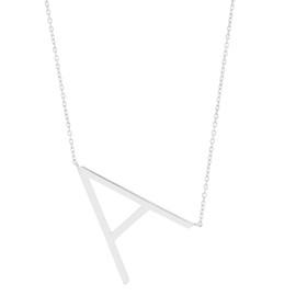 MAX + STONE 925 Sterling Silver Large Sideways Block Letter A Initial Pendant Necklace for Woman with 16 to 18 Inch Adjustable Chain and Spring Ring Clasp