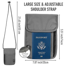 YBEATY Neck Wallet Travel RFID Blocking Passport Holder Slim Easy to Conceal Neck Pouch Organizer Security Lightweight Passport Travel Wallet for Women Men Phone Cash Cards Keys (Grey)