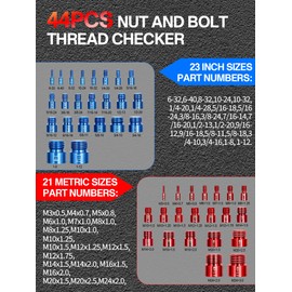44pcs Nut and Bolt Thread Checker Inch & Metric Bolt and Nut Identifier Gauge Thread Checker Standard and Metric Suitable for Size Checker of Bolts or Nuts in Narrow Areas
