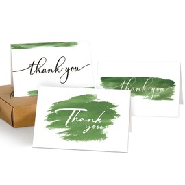 AZAZA Thank You Cards with Green Envelopes Watercolor Design Bulk of 48 Pack,Thank you cards for Bridal Shower Small Business Birthday Tent Cards