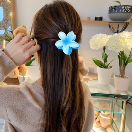 6 Pcs Hawaiian Flower Hair Clips,3.15" Large Plumeria Flower Claw Clip,Women's Thin Thick Curly Hair,Strong Non-slip Hibiscus Hair Clip,Beach Vacation hair accessories for Women Girls (6Pack-Style E)