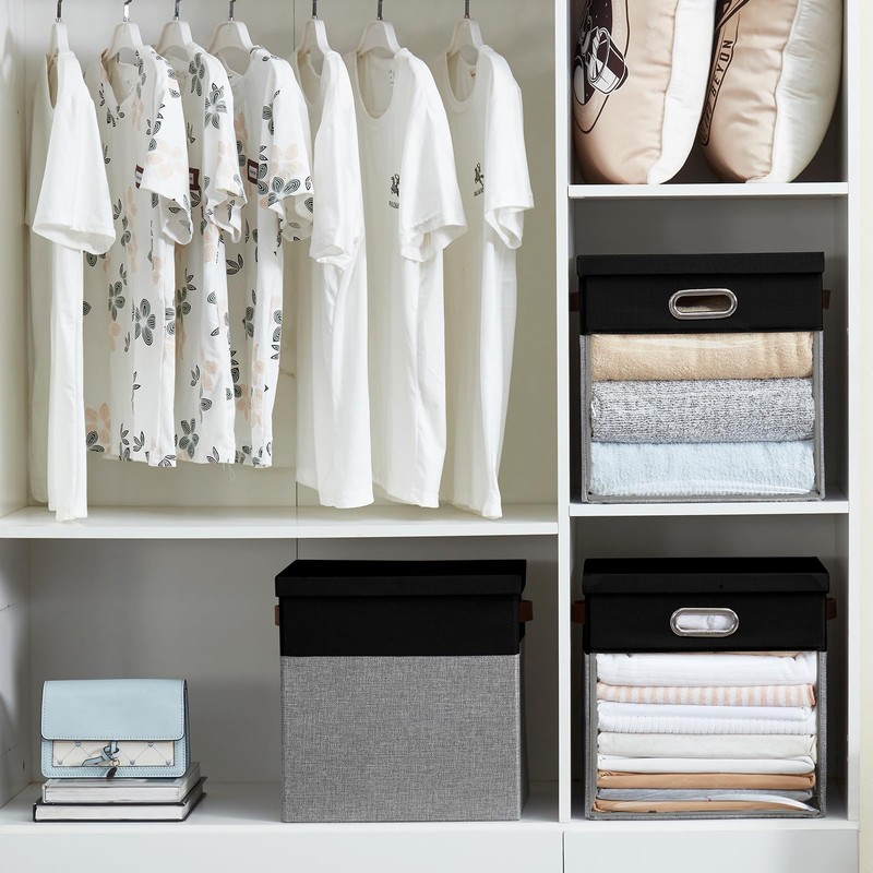 Roobyl Fabric Storage Cubes with Clear Windows and Lids, 13''