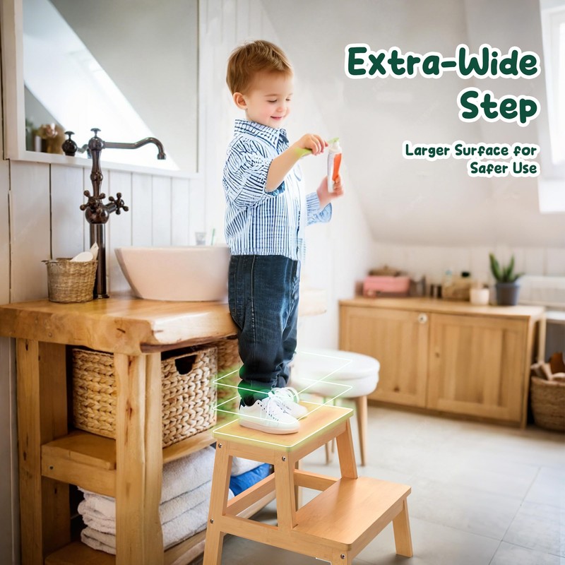 BEKVEM Bamboo 2 Step Stool for Kids & Adults, Wooden