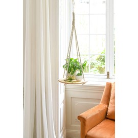 Dahey Hanging Plant Shelf Round Wood Rope Hanging Floating Shelf Vintage Home Decor Display Planter Rack for Living Room Bedroom Kitchen Room,Nature