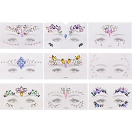 BAEXUE 9 Sets DIY Face Stickers Gems Mermaid Jewels Stick On Crystal Rhinestone Festival Gemstones Rainbow Tears Gem Stones Temporary Stickers for Holiday Costumes
