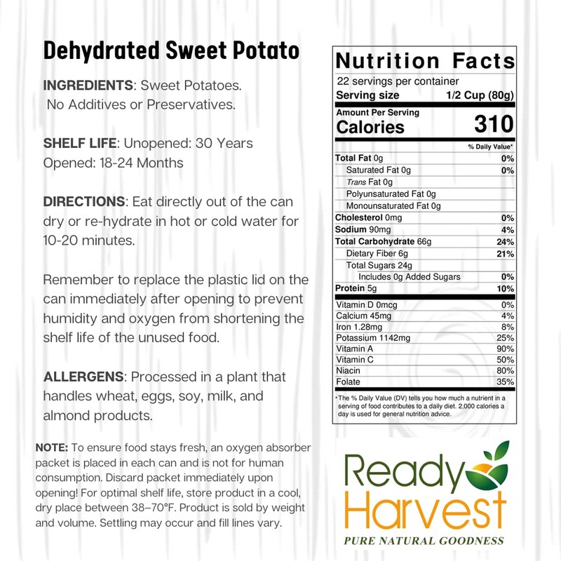 Ready Harvest Dehydrated Food - Sweet Potatoes | Emergency Food