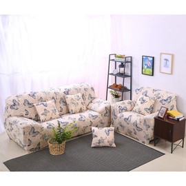 HEYOMART Sofa Cover High Stretch Elastic Fabric 1 2 3 Seater Sofa Slipcover Chair Loveseat Couch Cover Polyester Spandex Furniture Protector Cover with 1 Pillowcase (2 Seater, Pattern #Butterfly)