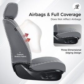 Huidasource Gray Front Seat Covers, Car Seat Covers Front Seats Waterproof, Full-Cover Faux Leather Gray Driver Seat Cover Protector Universal Fit for Most Cars, Vans, Trucks, SUVs (Front Pair/Gray)