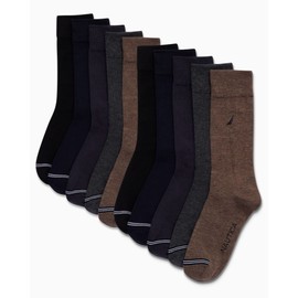 Nautica Mens Dress Socks - 10 Pack Breathable Stretch Crew-Length Work Socks for Men for Business Formal Wear (Sizes: 6-12.5), Size 6-12.5, Assorted