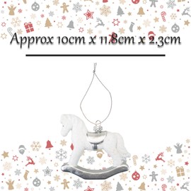 VFM e-Store - Christmas Tree Decoration Silver White Rocking Horse X 1 Stocking Filler Xmas Present Celebration Festive Winter Ornaments - 10cm Rocking Horse