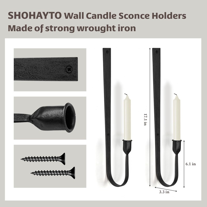 Black Wall Candle Holder Set of 2, Metal Wall Mount