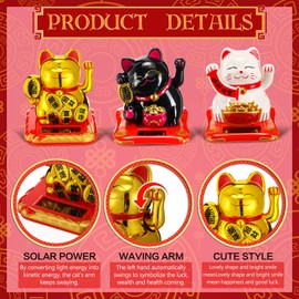 Wovnet 3 Pcs 2.95" Christmas Lucky Cat Waving Arm Maneki Neko Lucky Cat New Year Solar Feng Shui Fortune Wealth Chinese Welcoming Window Sun Catcher Car Dashboard Decor(Trendy Color)