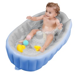 Rlozftel Baby Bath Tub, Inflatable Baby Bathtub with Press Type Air Pump(Tool Free), Infant Newborn Bathtub with Safe PVC Material & Non-Slip Design, Portable Travel Bathtub for Baby 0-3 Ages, Blue