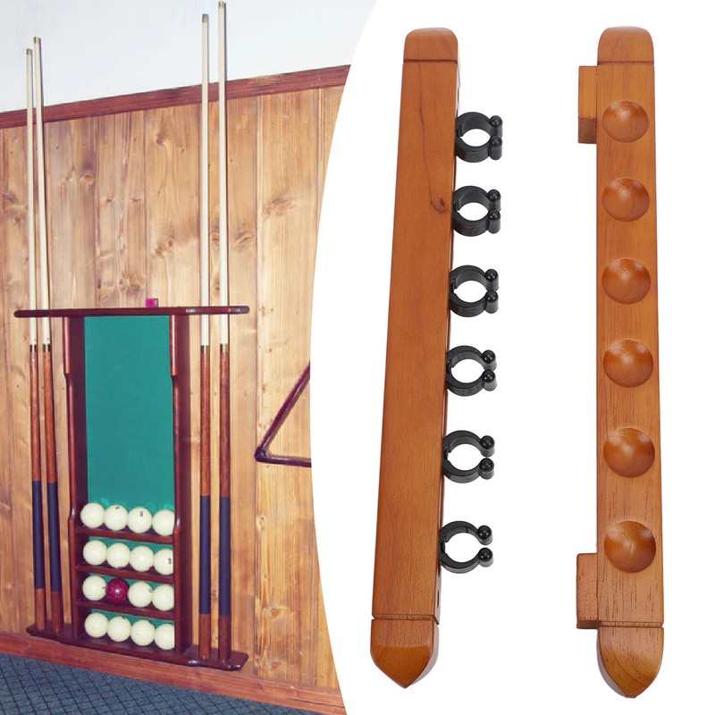 Wall Mounted Billiard Pool Cue Rack 6 Cues Wooden Billiard
