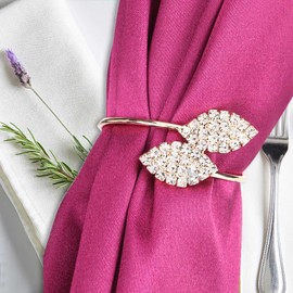 12Pcs Metal Napkin Rings, Rhinestone Leaf Napkin Rings Holder 4cm Gold Napkin Rings Set for Wedding Dinner Banquet Anniversary Decoration 2.3 X 3.3cm