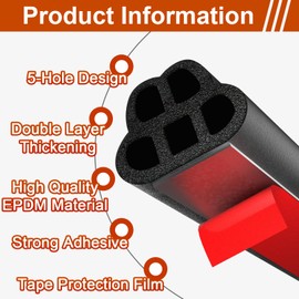 alophoty 16.5 Ft Car Door Seal Strip Universal Self Adhesive Automotive Weather Stripping, Double Layer 5-Hole Car Door Soundproofing Strip, Rubber Seal Strip for Cars Trucks SUVs RVs
