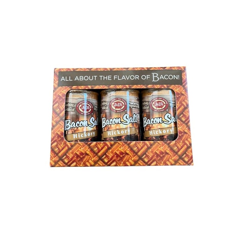 J&D's Bacon Salt, Hickory, 3-Pack Gift Box, Kosher, Vegetarian, Bacon