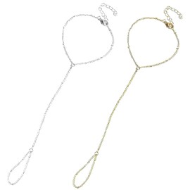 XdealCozyxc 2 Pcs Hand Chain, Stylish Stackable Finger Ring Bracelet for Girls Women