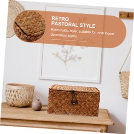 Gatuida 1Pc Seaweed Storage Box with Lid Multi Purpose Sea Grass Woven Basket for Home Organization and Decoration Stylish Structure for Sundries and Housewarming