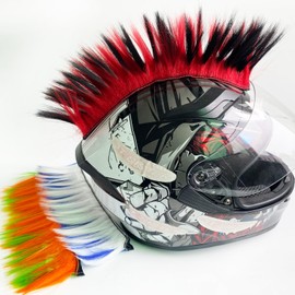 3T-SISTER Helmet Mohawk Wig Adhesive Mohawk for Motorcycle Bicycle Ski Snowboard Helmet Hair Skinhead Costumes Cosplay Wig Rainbow Color (Helmet not Included) (black and red)