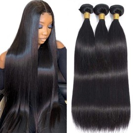 15A Straight Bundles Human Hair 24 26 28 Inch 300g/pack Brazilian Human Hair Bundles for Black Women Double Weft Natural Color