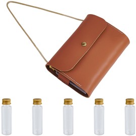 CALFOVERA Portable Brown PU Leather Spice Bag for Travel Foldable Camping Spice Kit Seasoning Bottle Holder with 5 Mini Condiment Jar Condiment Storage Container Set Organizer for Outdoor Picnic BBQ