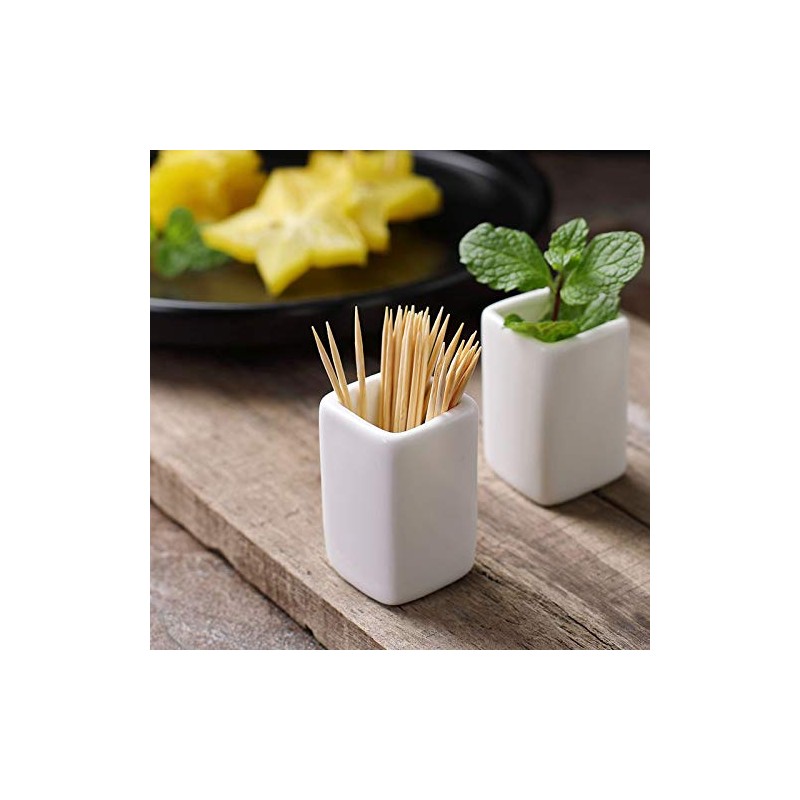 Sizikato 2pcs Simple Pure White Square Ceramic Toothpick Holder.