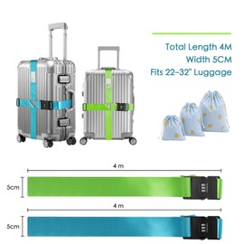 Luggage Strap - Luggage Strap Pack of 2 - Suitcase Strap Eye-catching with Combination Lock - Adjustable Luggage Strap with Name Plate for 22-32 Inch Suitcases, for Quick Identification of Suitcases