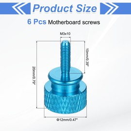 sourcing map 6Pcs M3x10 Aluminum Thumb Screws, 12x20mm(ODxH) Computer Case Thumb Screws for PC Side Panel Motherboard Mounting Screw, Azure