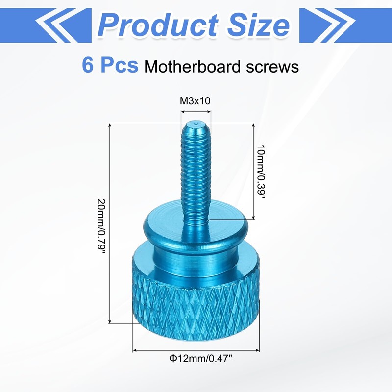 sourcing map 6Pcs M3x10 Aluminum Thumb Screws, 12x20mm(ODxH) Computer Case
