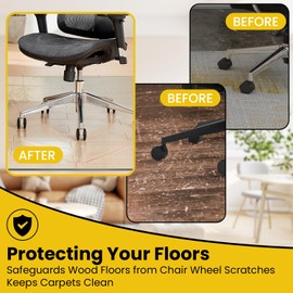 VASUHOME Premium Tempered Glass Chair Mat, 46 x 55 Inch Large Office Floor Mat for Carpet or Hardwood Floors, 1/5" Thick with 12 Anti-Slip Pads