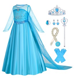 Gridamea Elsa Dress Up for Girls - Anna Princess Costume for Kids with Crown,Wand,Gloves for Party/Cosplay/Wedding 3-10 Years